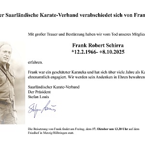 Der Saarländische Karate-Verband trauert um Frank Schirra Frank Schirra